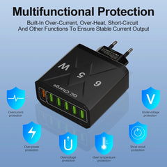 65W 6 Ports USB Charger Fast Charging QC3.0 Travel Charger