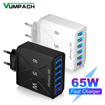 65W 6 Ports USB Charger Fast Charging QC3.0 Travel Charger