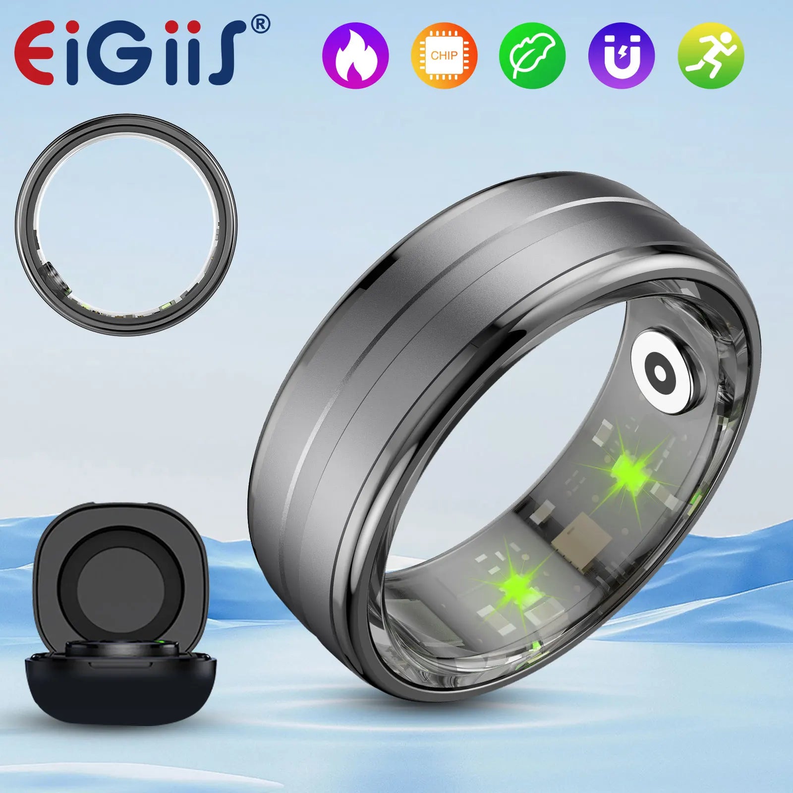 EIGIIS New R06 Smart Ring Men Women, Heart Rate and Blood